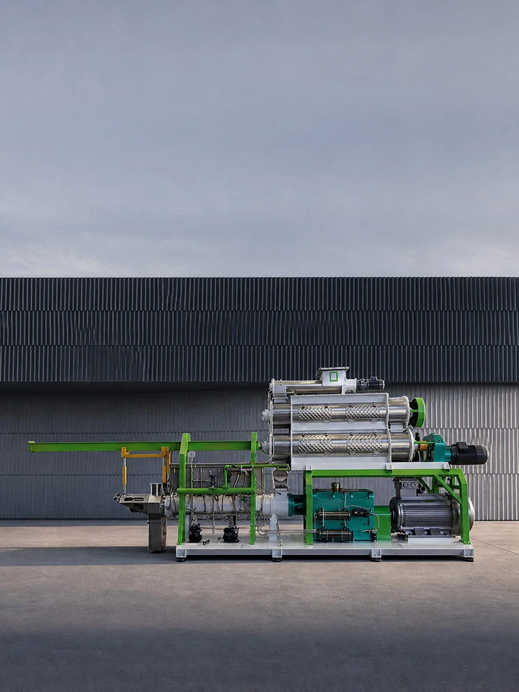 Twin screw extruder machine for producing floating fish feed and pet food pellets in aquaculture plant